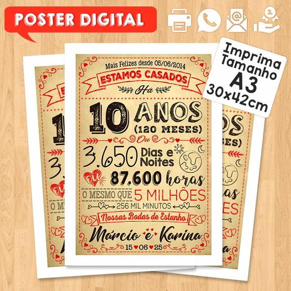 Arte Digital Chalkboard Bodas Casamento Estanho 10 Anos