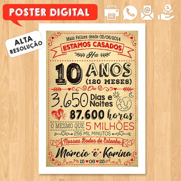 Arte Digital Chalkboard Bodas Casamento Estanho 10 Anos