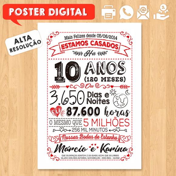 Arte Digital Chalkboard Bodas Casamento Estanho 10 Anos