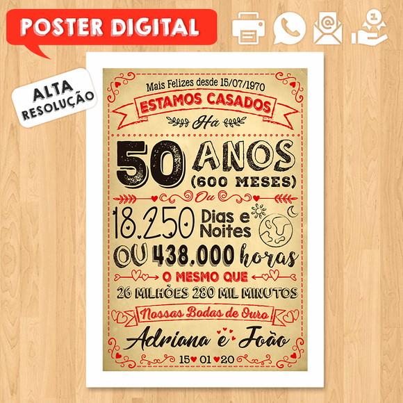 Arte Digital Chalkboard Bodas Casamento Ouro 50 Anos