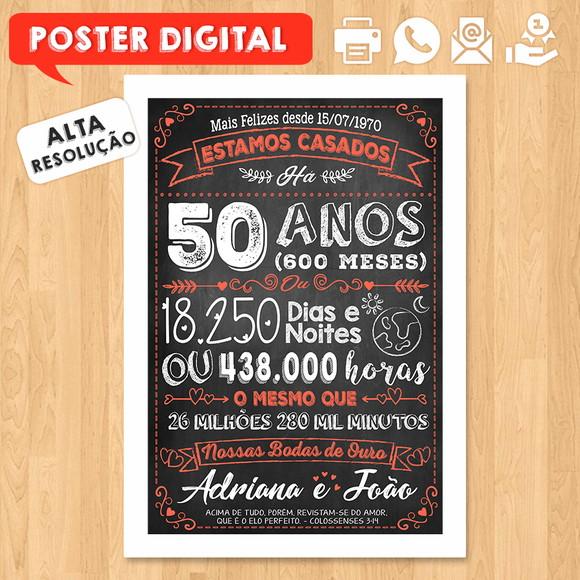 Arte Digital Chalkboard Bodas Casamento Ouro 50 Anos