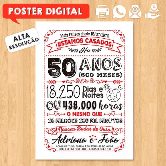 Arte Digital Chalkboard Bodas Casamento Ouro 50 Anos