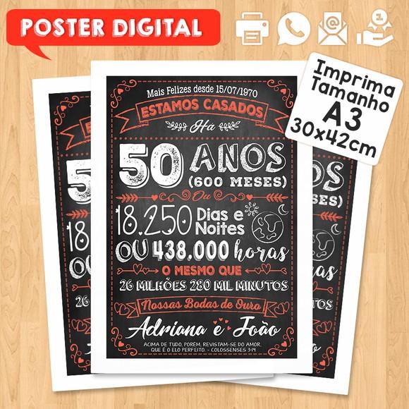 Arte Digital Chalkboard Bodas Casamento Ouro 50 Anos
