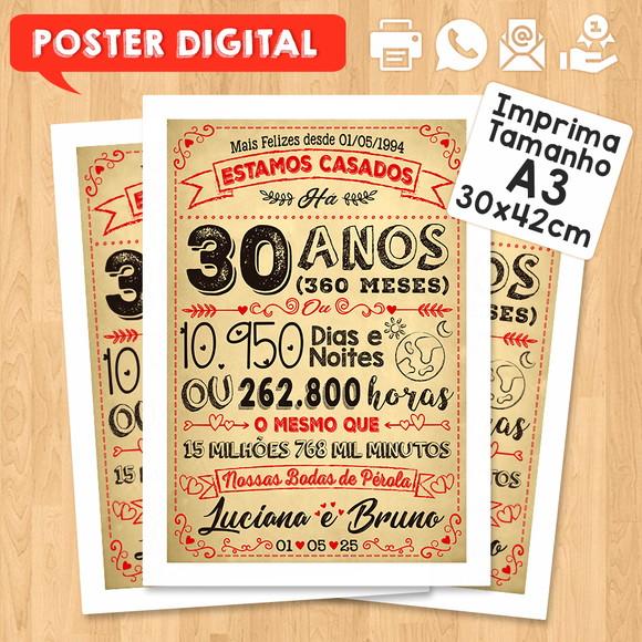 Arte Digital Chalkboard Bodas Casamento Pérola 30 Anos