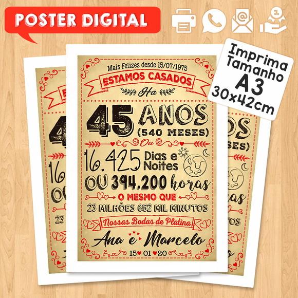 Arte Digital Chalkboard Bodas Casamento Platina 45 Anos