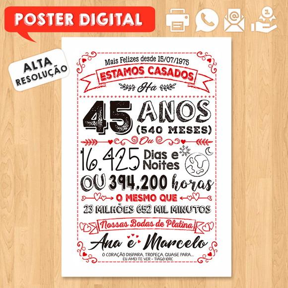 Arte Digital Chalkboard Bodas Casamento Platina 45 Anos