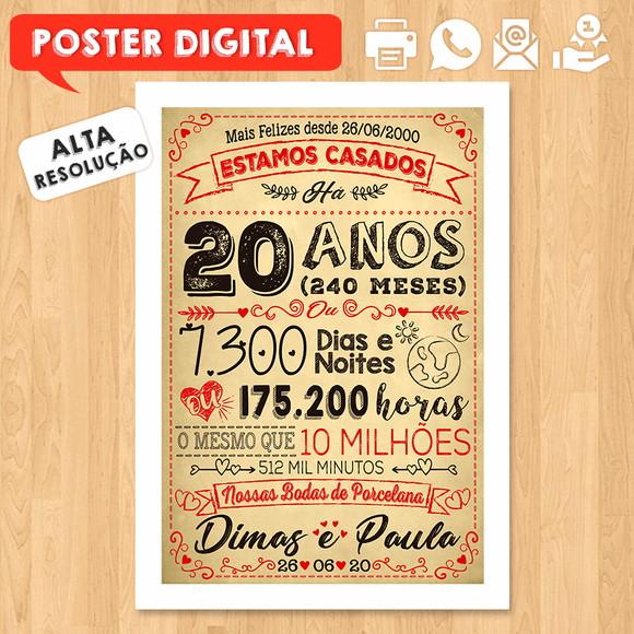Arte Digital Chalkboard Bodas Casamento Porcelana 20 Anos