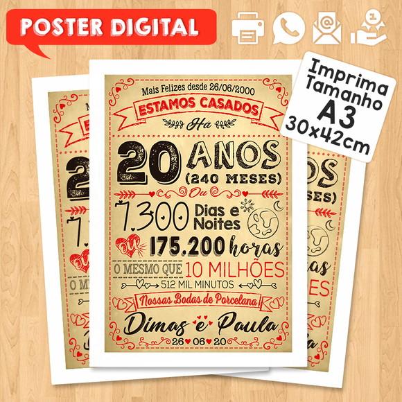 Arte Digital Chalkboard Bodas Casamento Porcelana 20 Anos