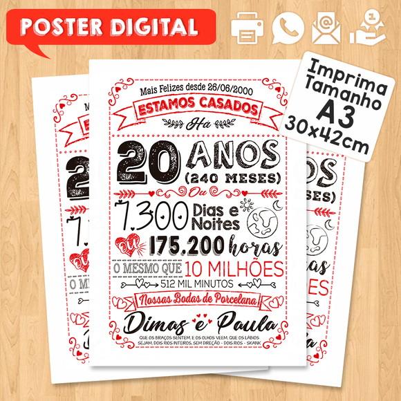 Arte Digital Chalkboard Bodas Casamento Porcelana 20 Anos