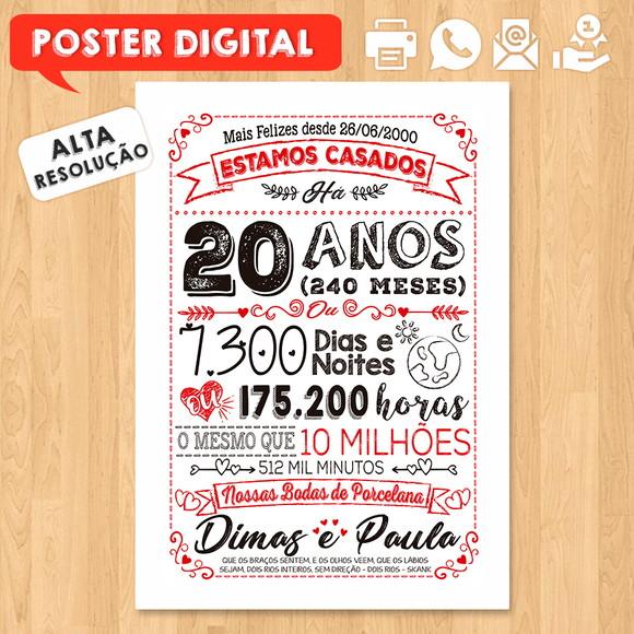 Arte Digital Chalkboard Bodas Casamento Porcelana 20 Anos