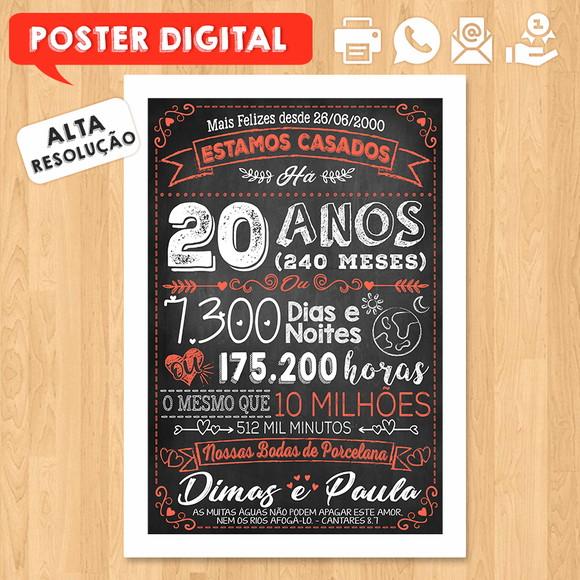 Arte Digital Chalkboard Bodas Casamento Porcelana 20 Anos