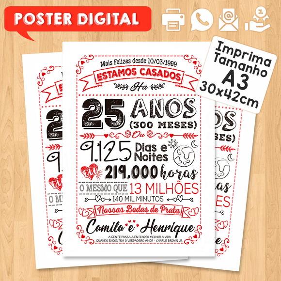 Arte Digital Chalkboard Bodas Casamento Prata 25 Anos