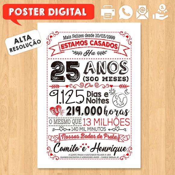 Arte Digital Chalkboard Bodas Casamento Prata 25 Anos