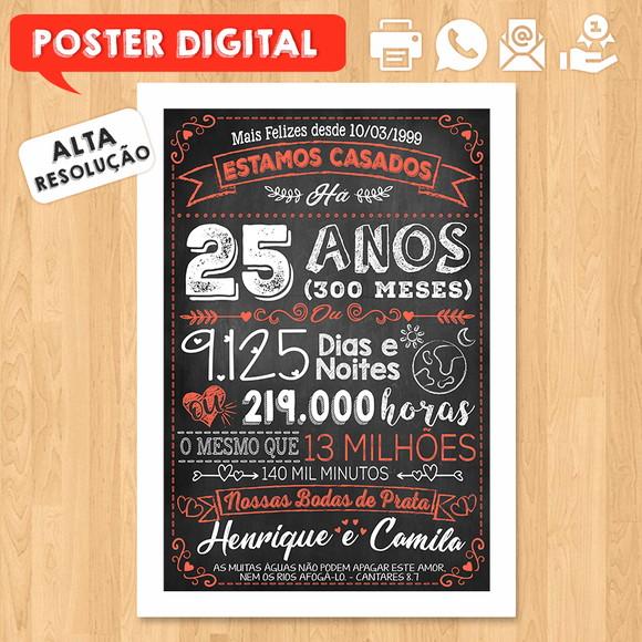 Arte Digital Chalkboard Bodas Casamento Prata 25 Anos