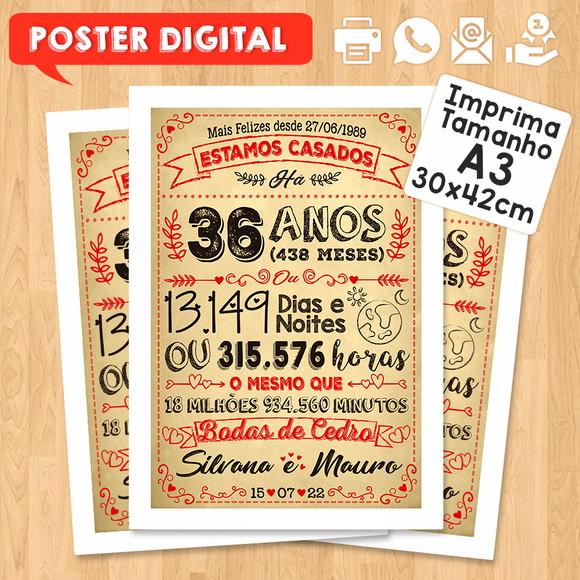 Arte Digital Chalkboard Bodas Cedro 36 Anos A3 30x42cm