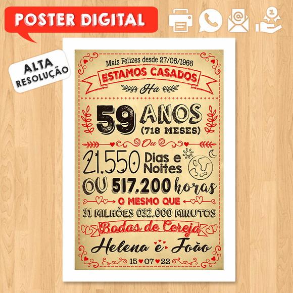 Arte Digital Chalkboard Bodas Cereja 59 Anos A3 30x42cm