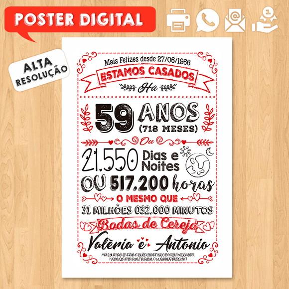 Arte Digital Chalkboard Bodas Cereja 59 Anos A3 30x42cm