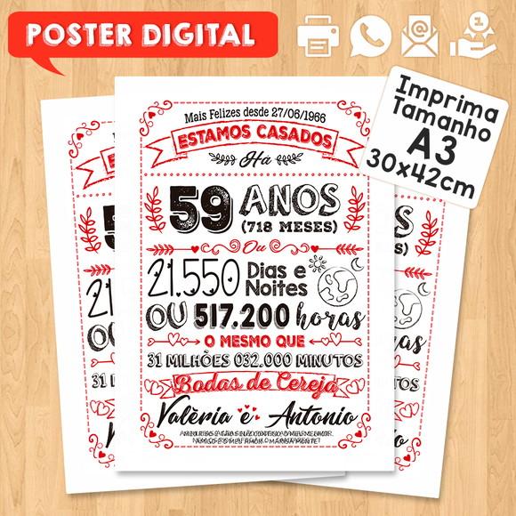 Arte Digital Chalkboard Bodas Cereja 59 Anos A3 30x42cm