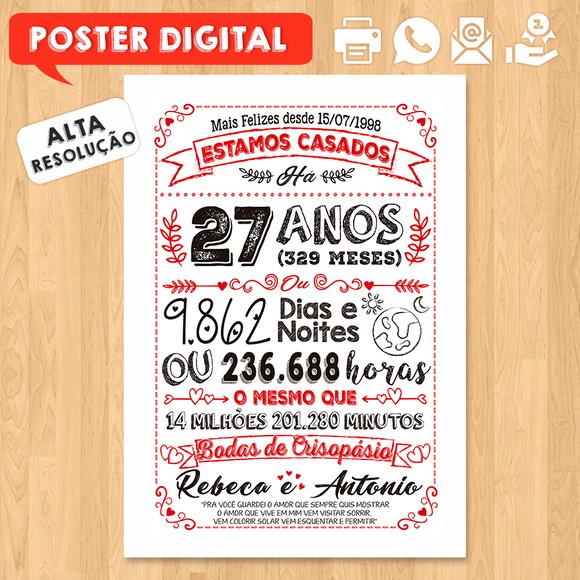 Arte Digital Chalkboard Bodas Crisopásio 27 Anos A3 30x42cm