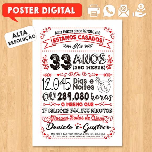 Arte Digital Chalkboard Bodas Crizo 33 Anos A3 30x42cm