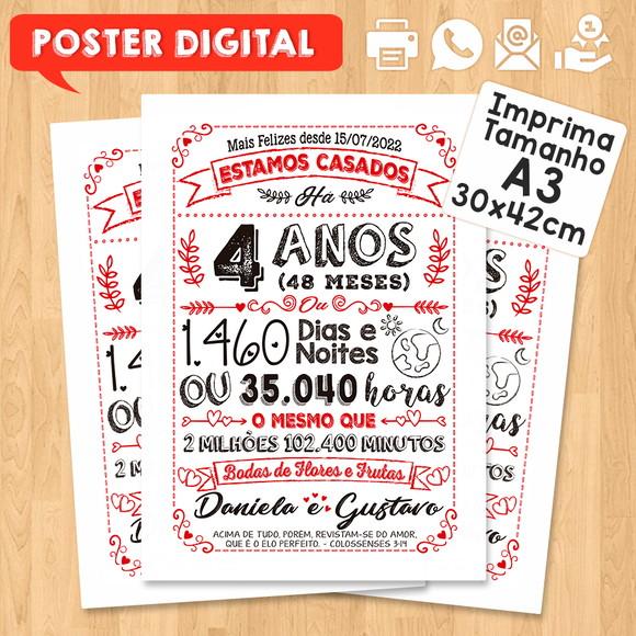 Arte Digital Chalkboard Bodas Flores Frutas 04 Anos 30x42cm