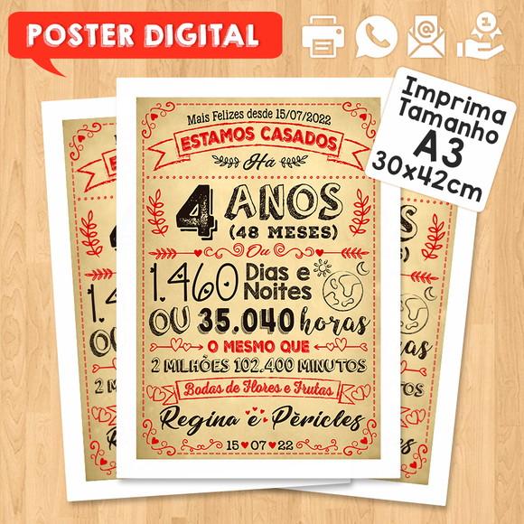 Arte Digital Chalkboard Bodas Flores Frutas 04 Anos 30x42cm