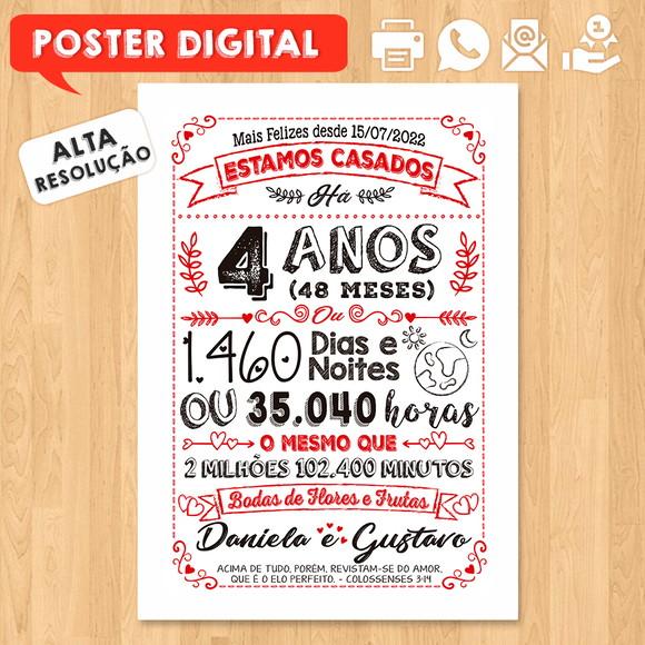 Arte Digital Chalkboard Bodas Flores Frutas 04 Anos 30x42cm