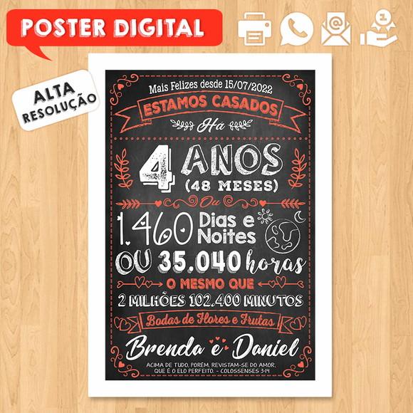 Arte Digital Chalkboard Bodas Flores Frutas 04 Anos 30x42cm