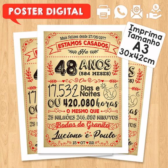 Arte Digital Chalkboard Bodas Granito 48 Anos A3 30x42cm