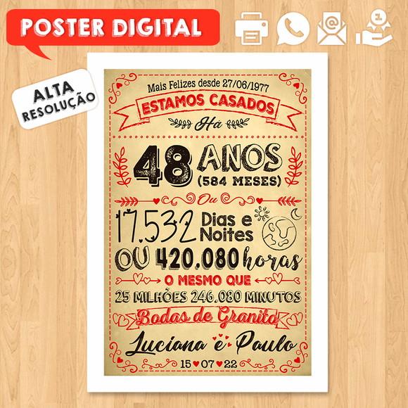 Arte Digital Chalkboard Bodas Granito 48 Anos A3 30x42cm