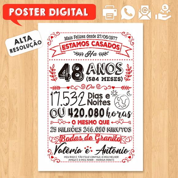 Arte Digital Chalkboard Bodas Granito 48 Anos A3 30x42cm