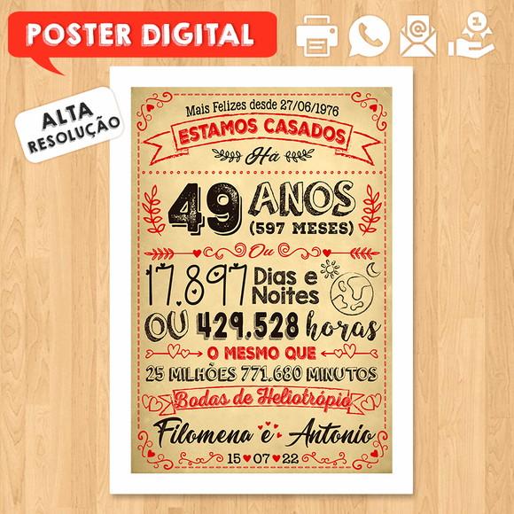 Arte Digital Chalkboard Bodas Heliotrópio 49 Anos A3 30x42cm