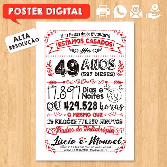 Arte Digital Chalkboard Bodas Heliotrópio 49 Anos A3 30x42cm