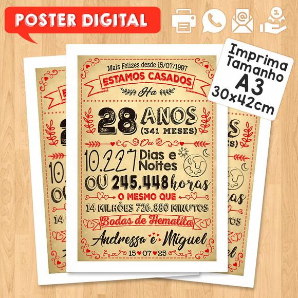 Arte Digital Chalkboard Bodas Hematita 28 Anos A3 30x42cm