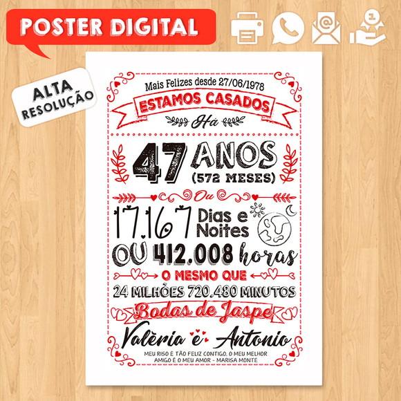 Arte Digital Chalkboard Bodas Jaspe 47 Anos A3 30x42cm