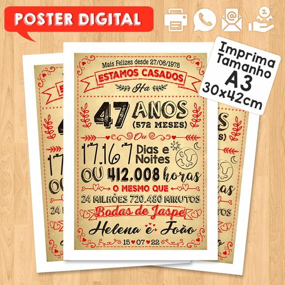 Arte Digital Chalkboard Bodas Jaspe 47 Anos A3 30x42cm