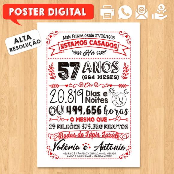 Arte Digital Chalkboard Bodas Lápis Lazuli 57 Anos 30x42cm