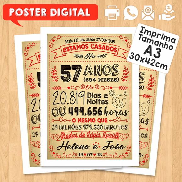 Arte Digital Chalkboard Bodas Lápis Lazuli 57 Anos 30x42cm