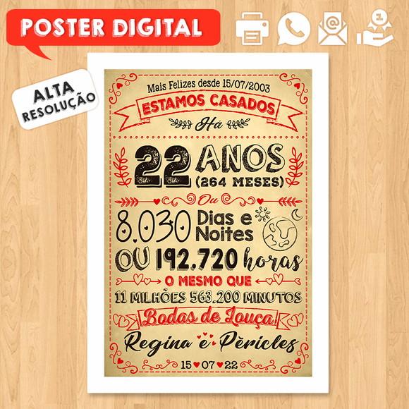 Arte Digital Chalkboard Bodas Louça 22 Anos A3 30x42cm