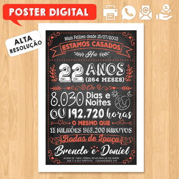 Arte Digital Chalkboard Bodas Louça 22 Anos A3 30x42cm