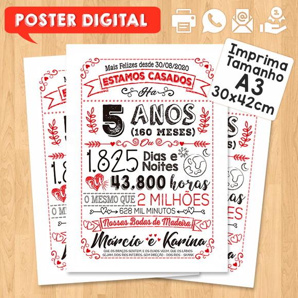 Arte Digital Chalkboard Bodas Madeira 05 Anos