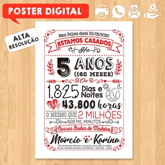 Arte Digital Chalkboard Bodas Madeira 05 Anos
