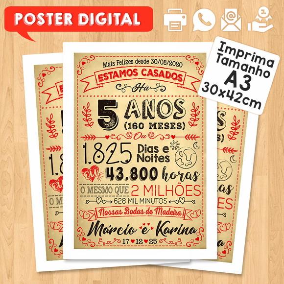 Arte Digital Chalkboard Bodas Madeira 05 Anos