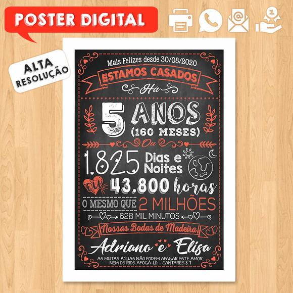 Arte Digital Chalkboard Bodas Madeira 05 Anos