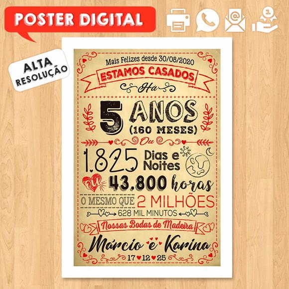 Arte Digital Chalkboard Bodas Madeira 05 Anos