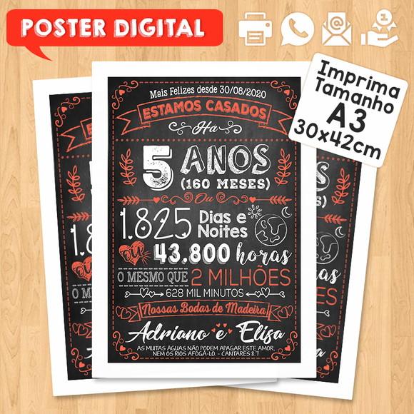 Arte Digital Chalkboard Bodas Madeira 05 Anos