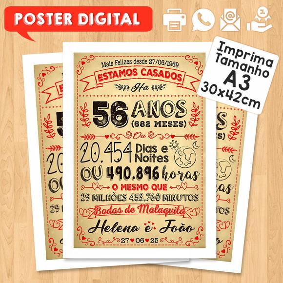 Arte Digital Chalkboard Bodas Malaquita 56 Anos A3 30x42cm