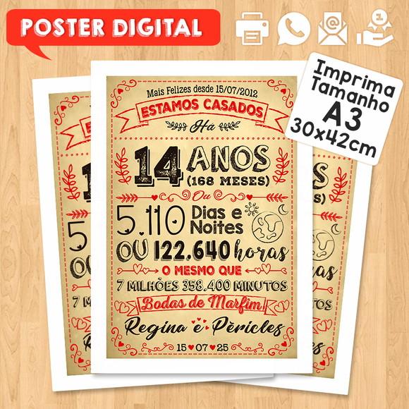 Arte Digital Chalkboard Bodas Marfim 14 Anos A3 30x42cm