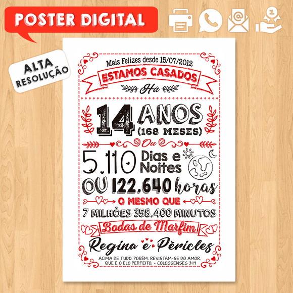 Arte Digital Chalkboard Bodas Marfim 14 Anos A3 30x42cm