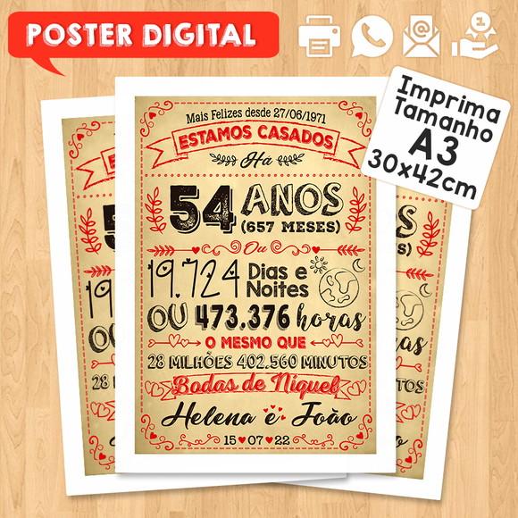 Arte Digital Chalkboard Bodas Níquel 54 Anos A3 30x42cm